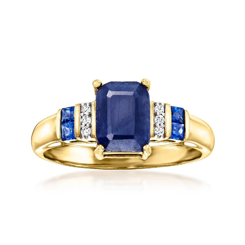 Lush moonstone ring-Ross-Simons Sapphire Ring With Diamond Accents in 14kt Yellow Gold