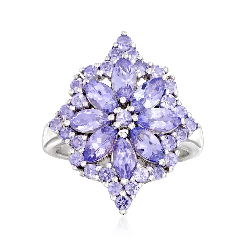 Classic emerald ring-Ross-Simons Tanzanite Flower Burst Ring in Sterling Silver