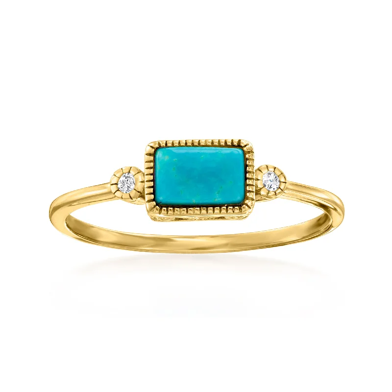 Raised-tier ring-Ross-Simons Turquoise and Diamond-Accented Ring in 14kt Yellow Gold