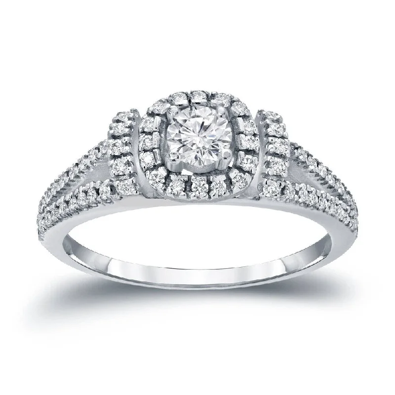 Wire-curve ring-Round 1/2ct TDW Diamond Halo Engagement Ring in 14k Gold by Auriya