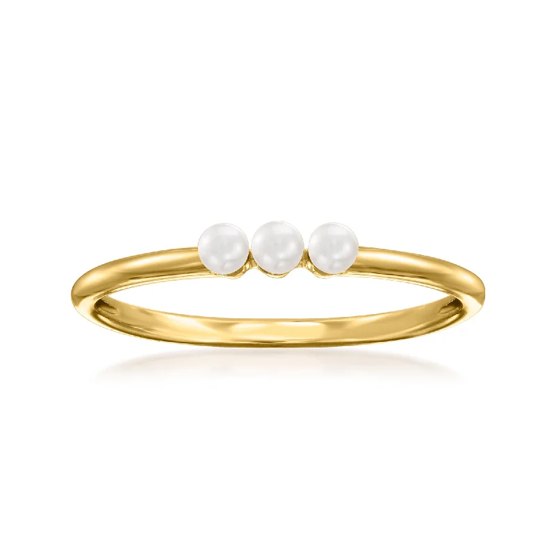 Dimpled ring-RS Pure by Ross-Simons 2-2.5mm Cultured Pearl Trio Ring in 14kt Yellow Gold