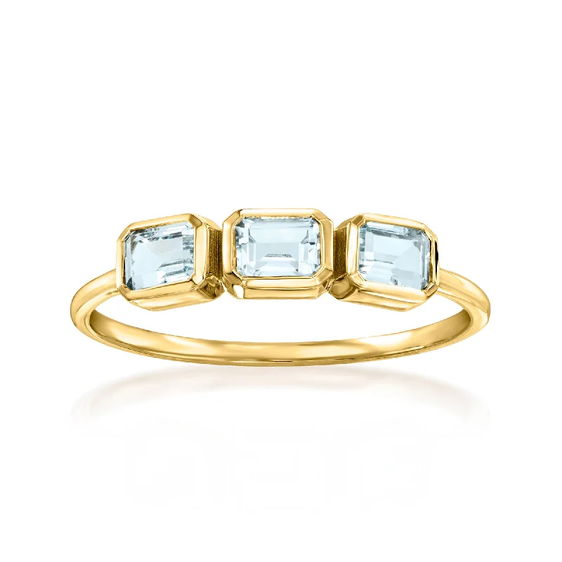 Sun glow ring-RS Pure by Ross-Simons Aquamarine 3-Stone Ring in 14kt Yellow Gold