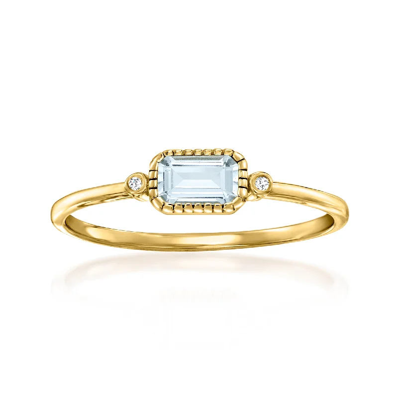 Deep emerald ring-RS Pure by Ross-Simons Bezel-Set Aquamarine Ring With Diamond Accents in 14kt Yellow Gold