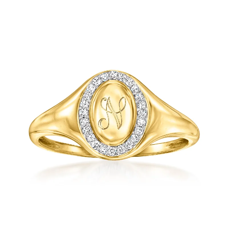 Glowing ruby ring-RS Pure by Ross-Simons Diamond Personalized Oval Signet Ring in 14kt Yellow Gold