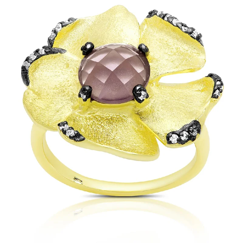 Reed cluster ring-Samantha Stone Gold Over Sterling Silver Cubic Zirconia and Simulted Amethyst Flower Ring