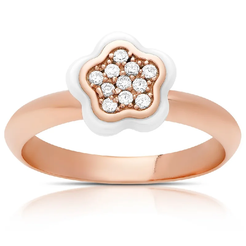 Retro amber ring-Samantha Stone Rose Gold Over Sterling Silver Cubic Zirconia Ceramic Flower Ring