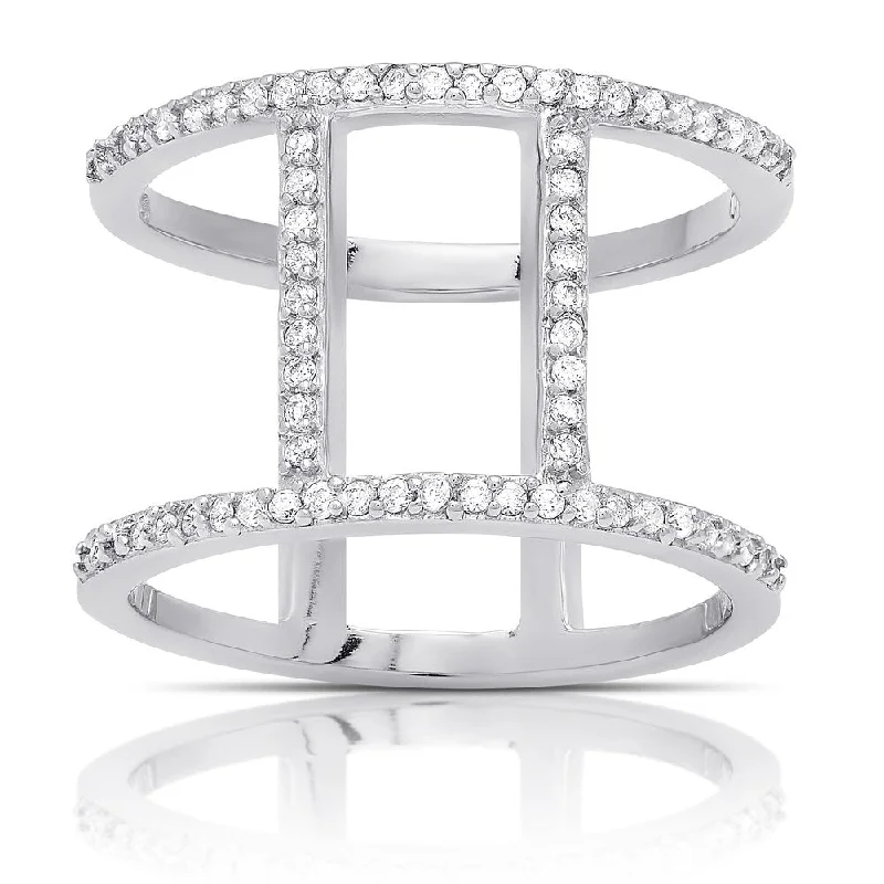 Shimmering platinum ring-Samantha Stone Sterling Silver Cubic Zirconia Vertical Bar Ring