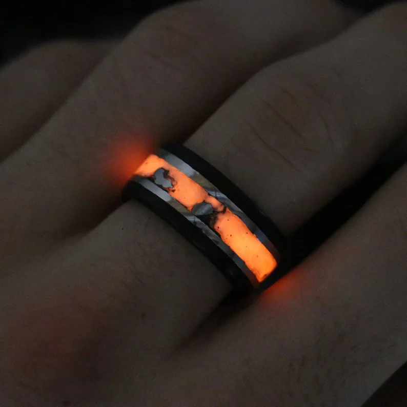 Retro citrine ring-Solar Eclipse Glowstone Ring | Carbon Fiber, Meteorite, and Sterling Silver