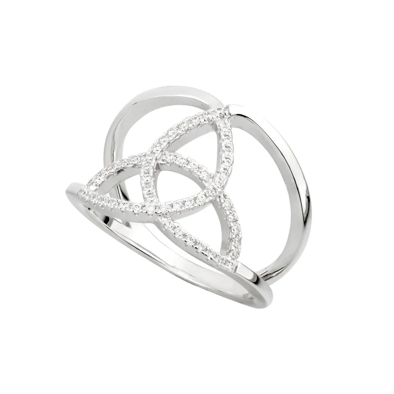 Flexible stone ring-CZ Silver Trinity Knot Ring