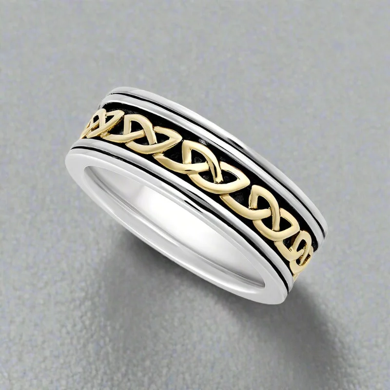 Lush agate ring-Gents Celtic Gold Silver Band