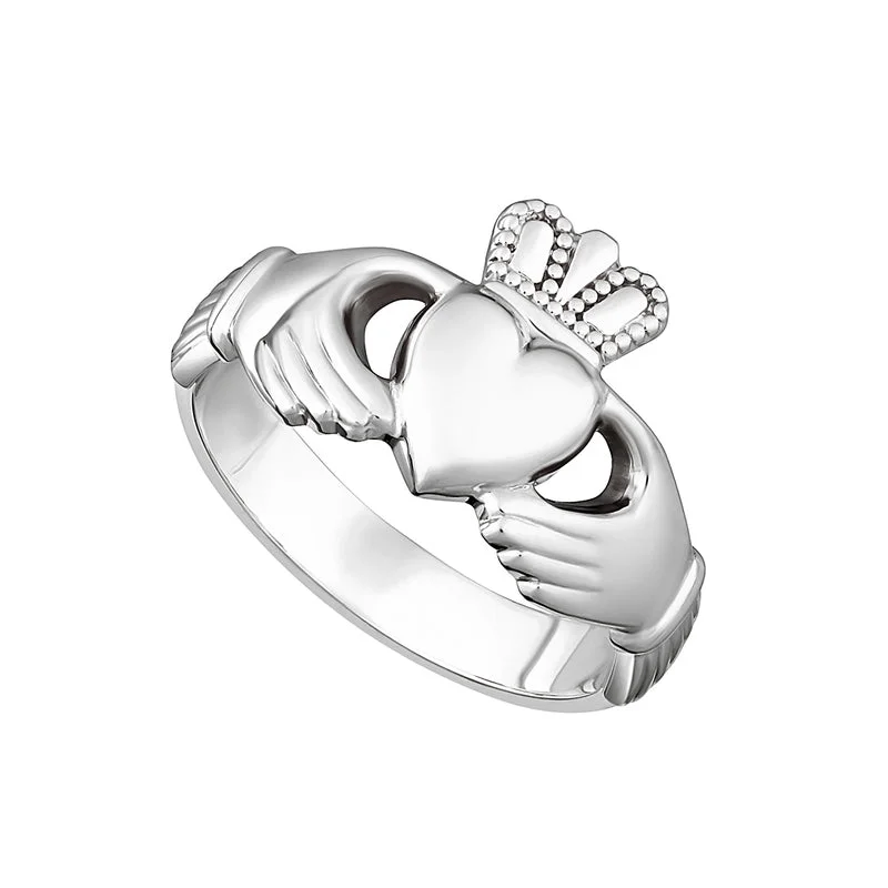 Solid-set pave ring-Ladies Heavy Claddagh Ring