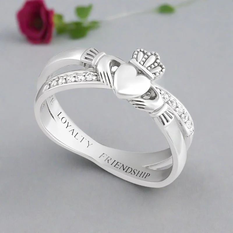 Sun glow ring-Silver Claddagh Kiss Ring