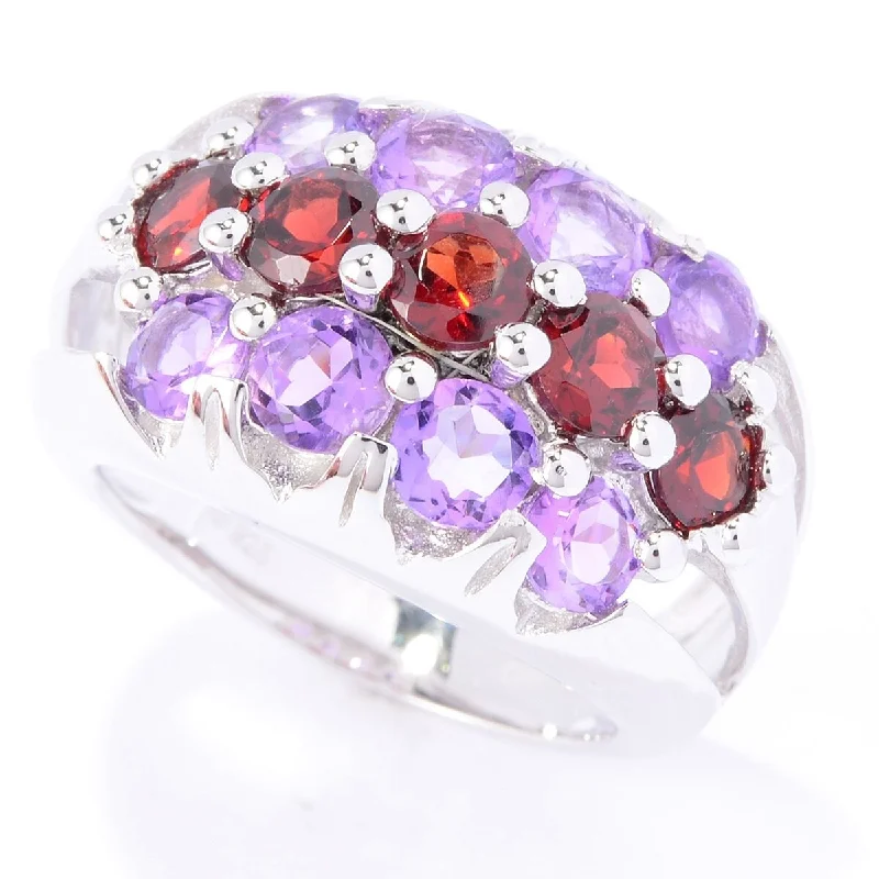 Glowing citrine ring-Ss/ Brilliant Cut Round 2.67Ctw Garnet & Amethyst Three-Row Cluster Ring