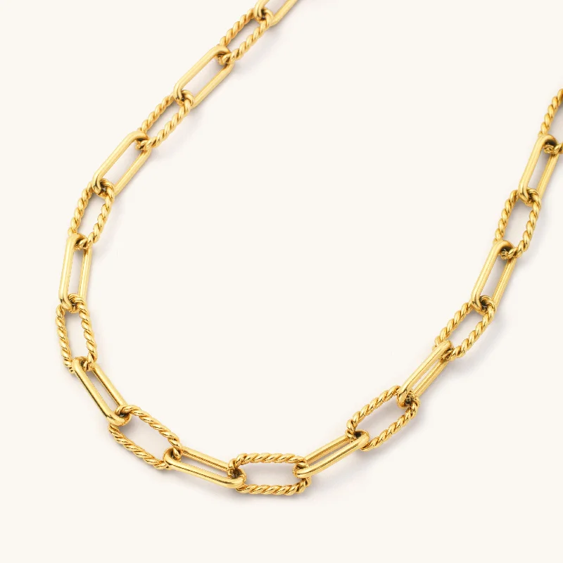 Crafted gold necklace-Statement Rope Paperclip Necklace