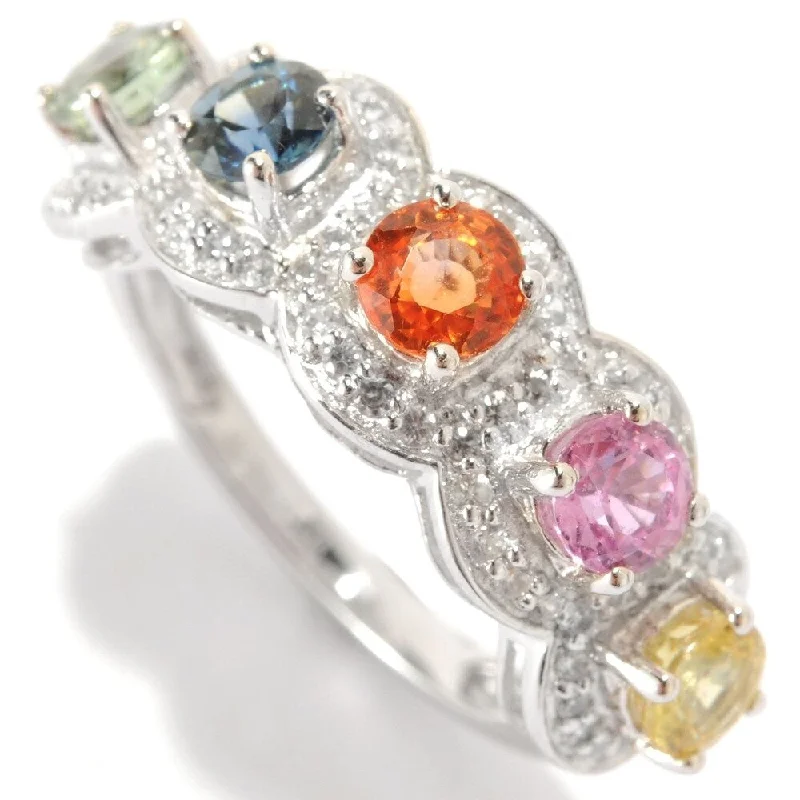 Parted-tier ring-Ster Silver 2.04ct Orange Sapphire & Multi Sapphire Band Ring, Size 7