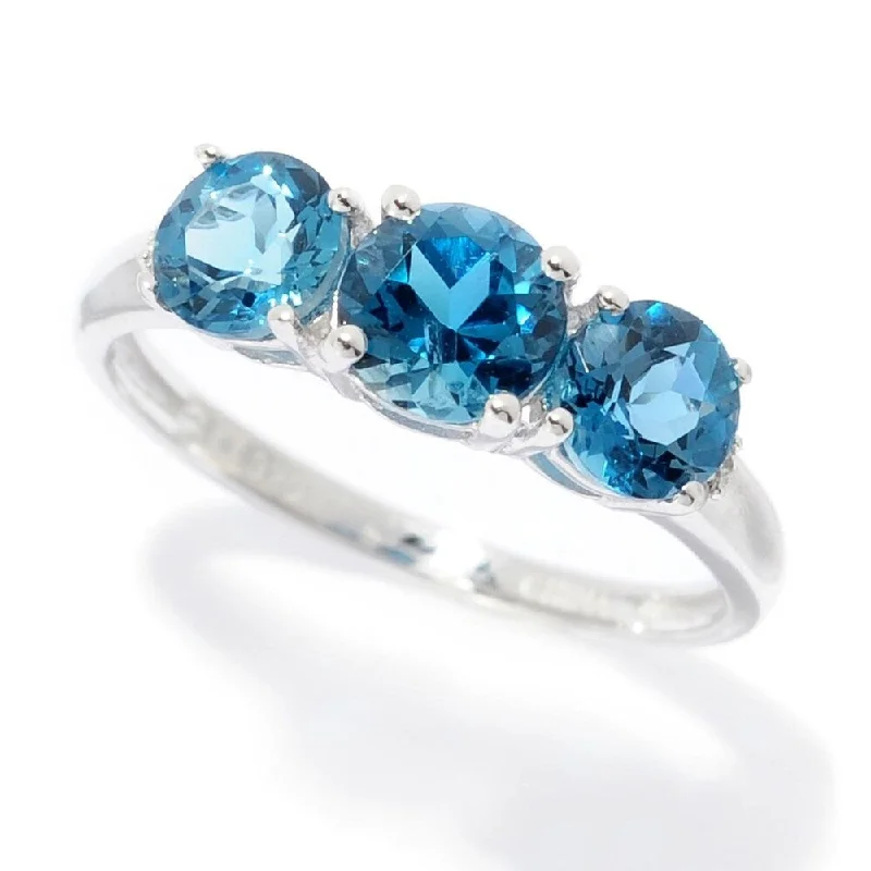 Arch motif ring-Ster Silver London Blue Topaz Round Cut 3-Stone Ring