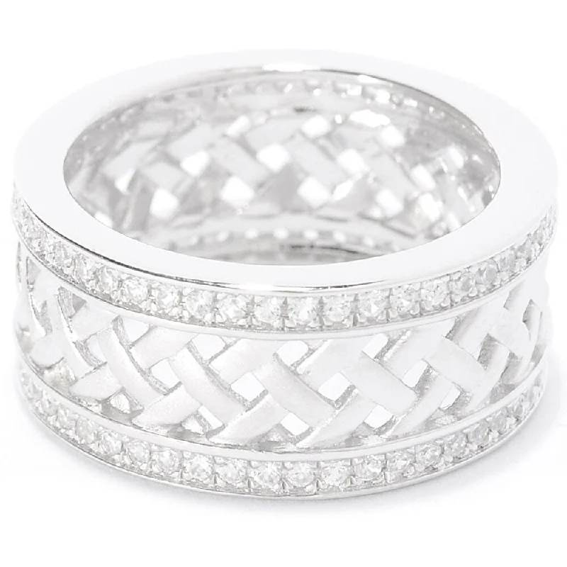 Grooved pattern ring-Sterling Silver 1.02ct Round White Zircon Woven Band Ring