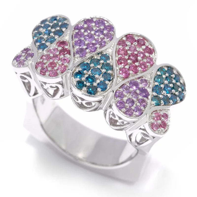 Pulse-wave ring-Sterling Silver 1/2ct TDW Blue Diamond, Amethyst and Rhodolite Ring