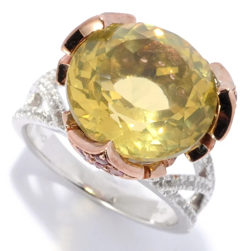 Glimmering gem ring-Sterling Silver 11.14ctw Lemon Quartz & Multi Gemstone Ring