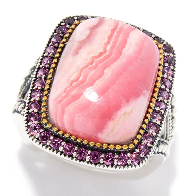 Clean cut ring-Sterling Silver 16 x 12mm Rhodochrosite & Rhodolite Ring