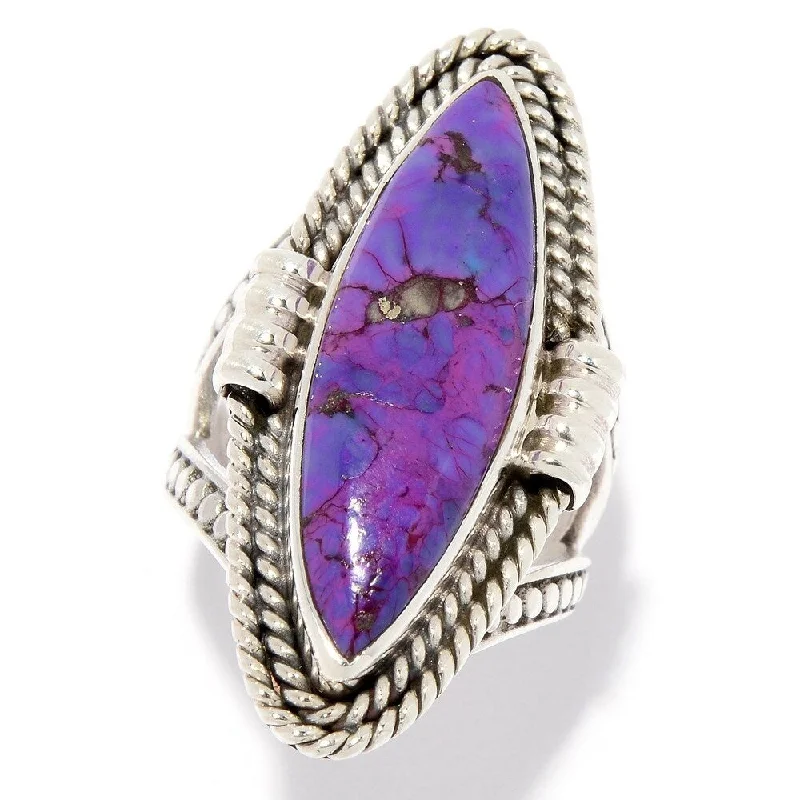 Radiant zircon ring-Sterling Silver 28 x 8mm Purple Mohave Turquoise Elongated Ring