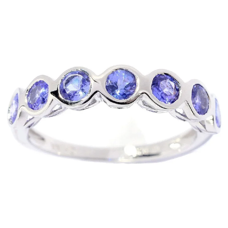 Offset stone ring-Sterling Silver 3mm Round Tanzanite 7-stone Ring