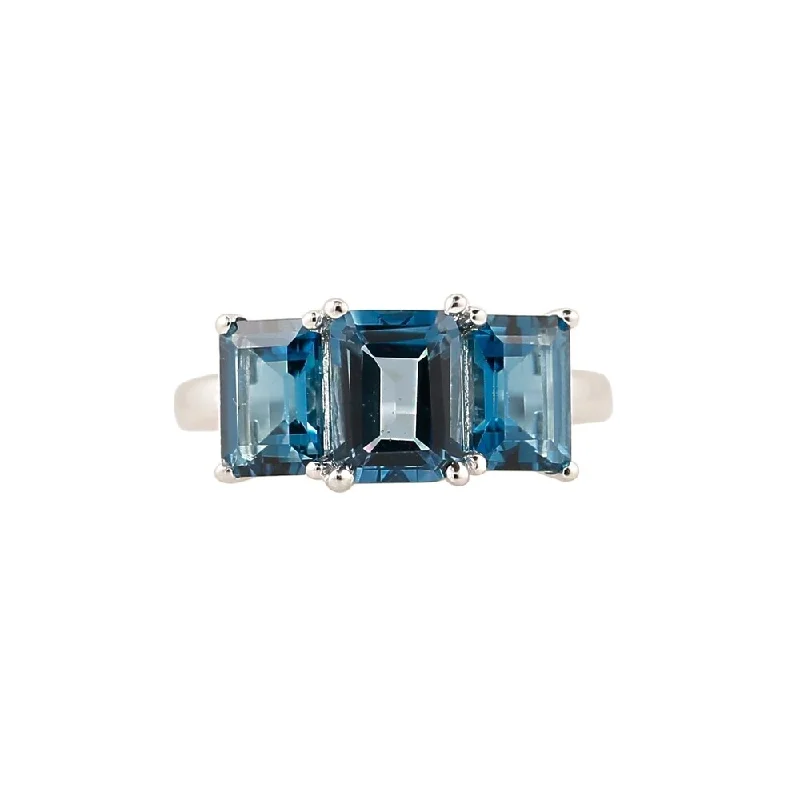 Nonagonal stone ring-Sterling Silver 4.49ctw London Blue Topaz 3-Stone Ring, Size 7