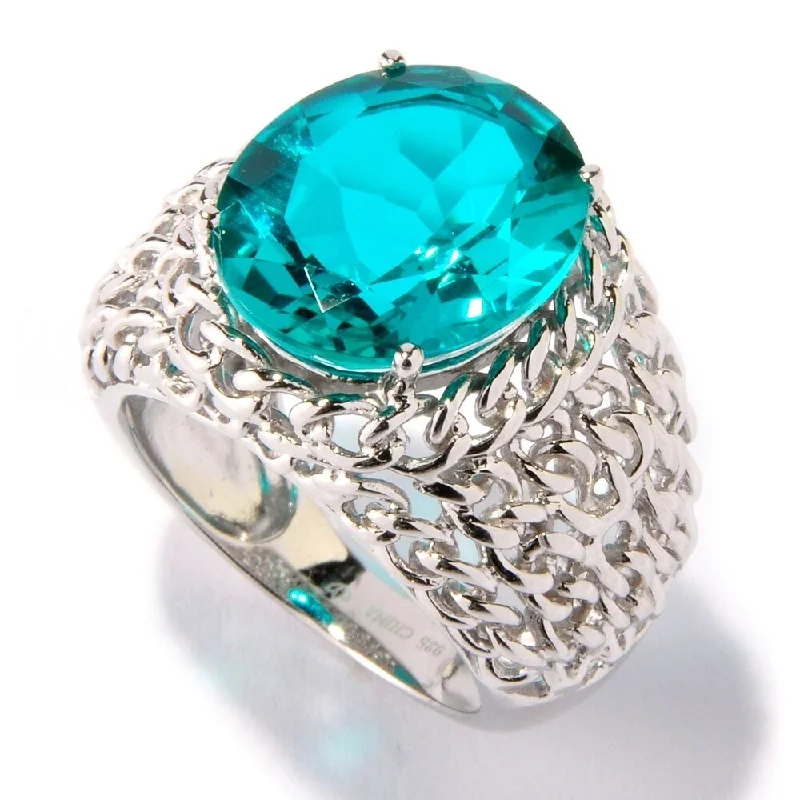 Crafted silver ring-Sterling Silver 7.45Ctw Paraiba Doublet Cocktail Ring