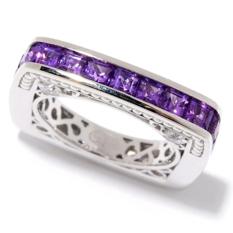 Satin gold ring-Sterling Silver African Amethyst & White Zircon Square Band Ring