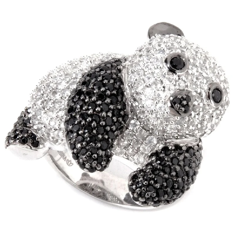 Linked knot ring-Sterling Silver Black Spinel and White Zircon Panda Ring