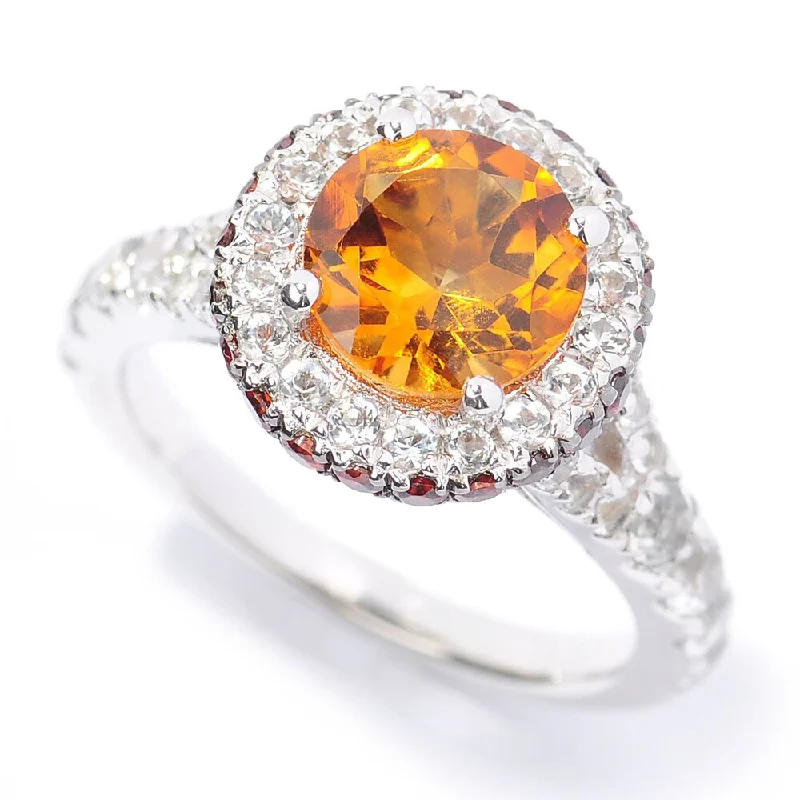 Summit gem ring-Sterling Silver Citrine, Brown Zircon and White Topaz Halo Ring