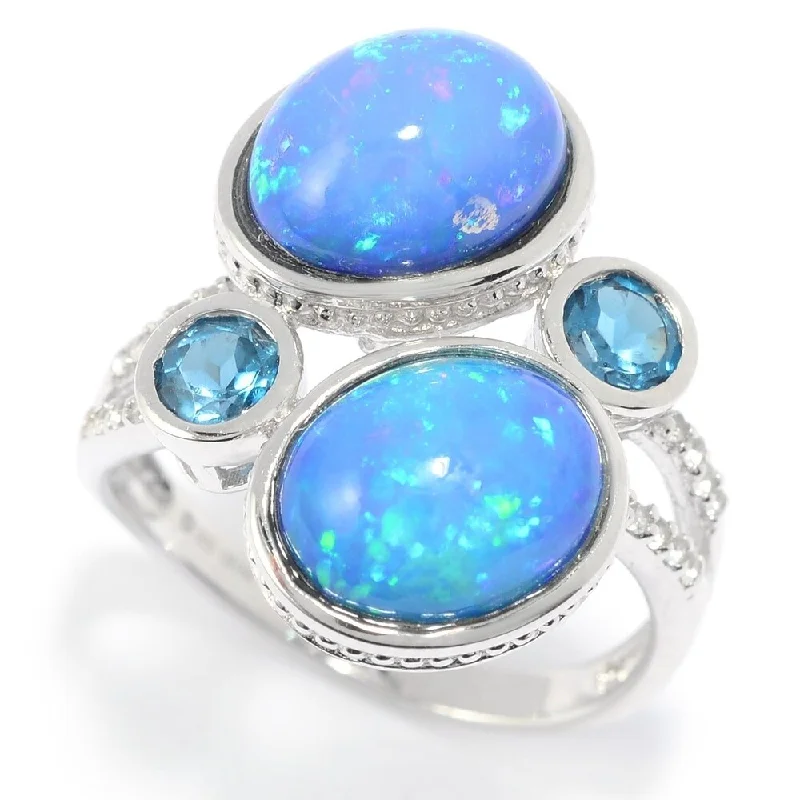 Natural sapphire ring-Sterling Silver Ethiopian Opal Doublet & BlueColor Topaz Ring