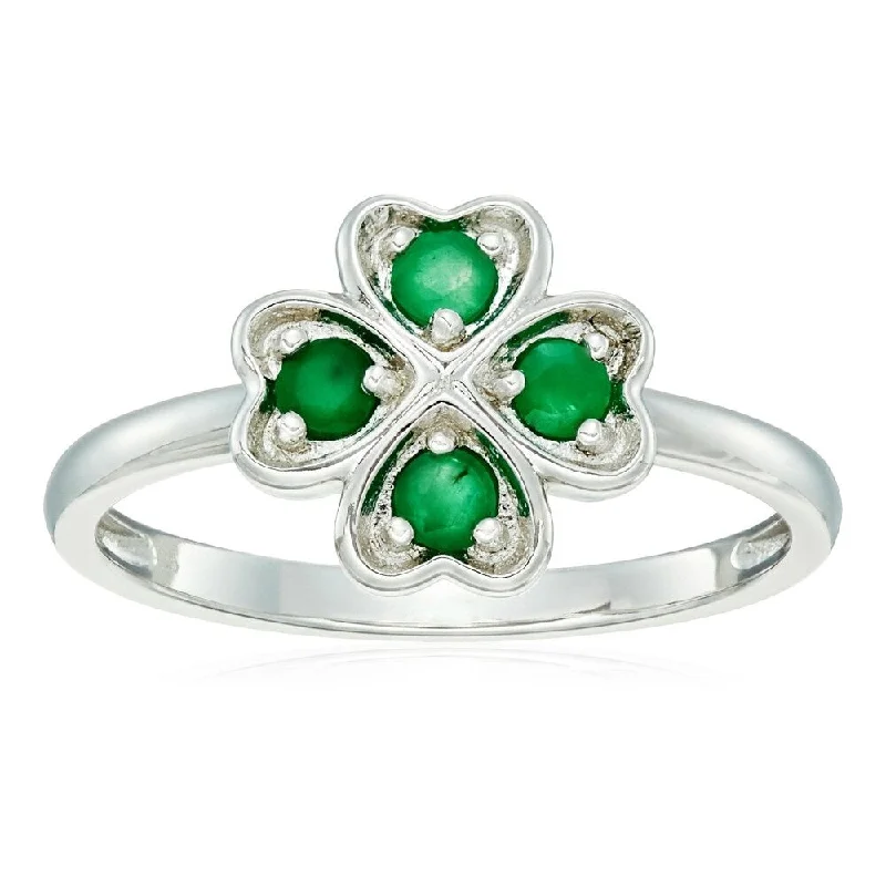 Sparkling gem ring-Sterling Silver Genuine Emerald Clover Ring, Size 7