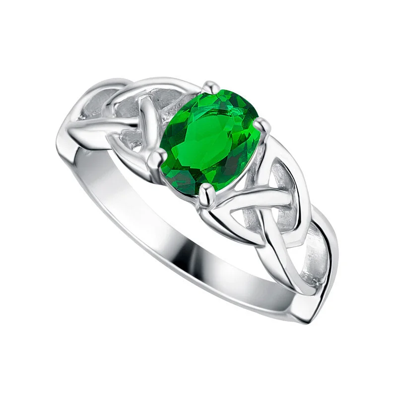 Angled stone ring-Sterling Silver Green Crystal Trinity Ring