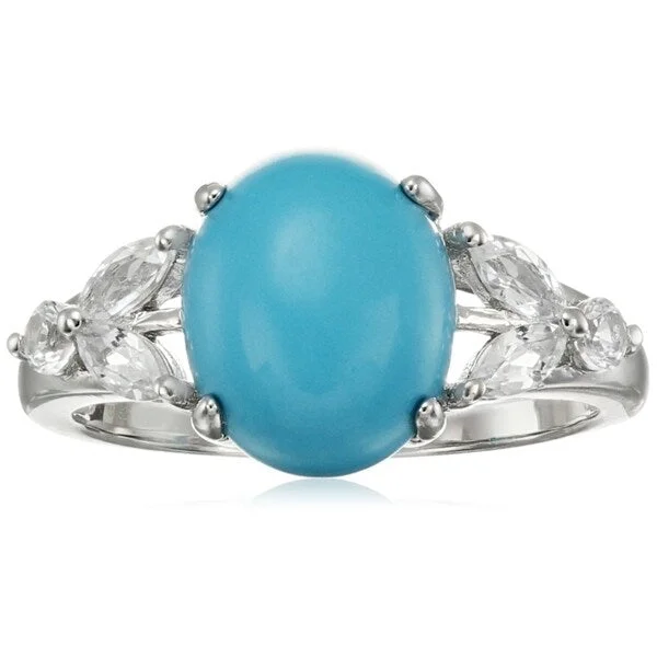 Raised-tier ring-Sterling Silver Natural Turquoise, Created White Sapphire Ring, Size 7 - Blue