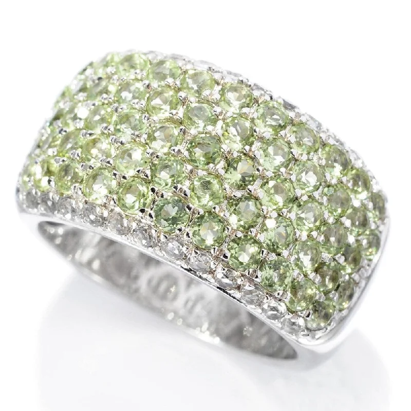 Shimmering jade ring-Sterling Silver Round 2.64ctw Peridot & White Topaz Wide Band Ring