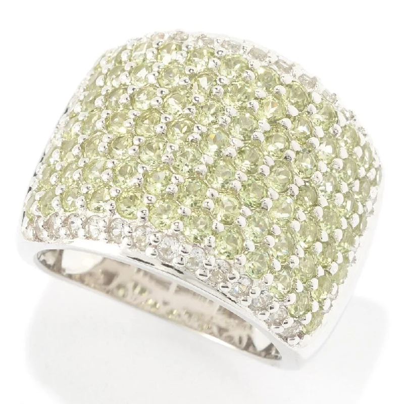 Open-horizon ring-Sterling Silver Round Peridot and White Topaz Wide Band Ring