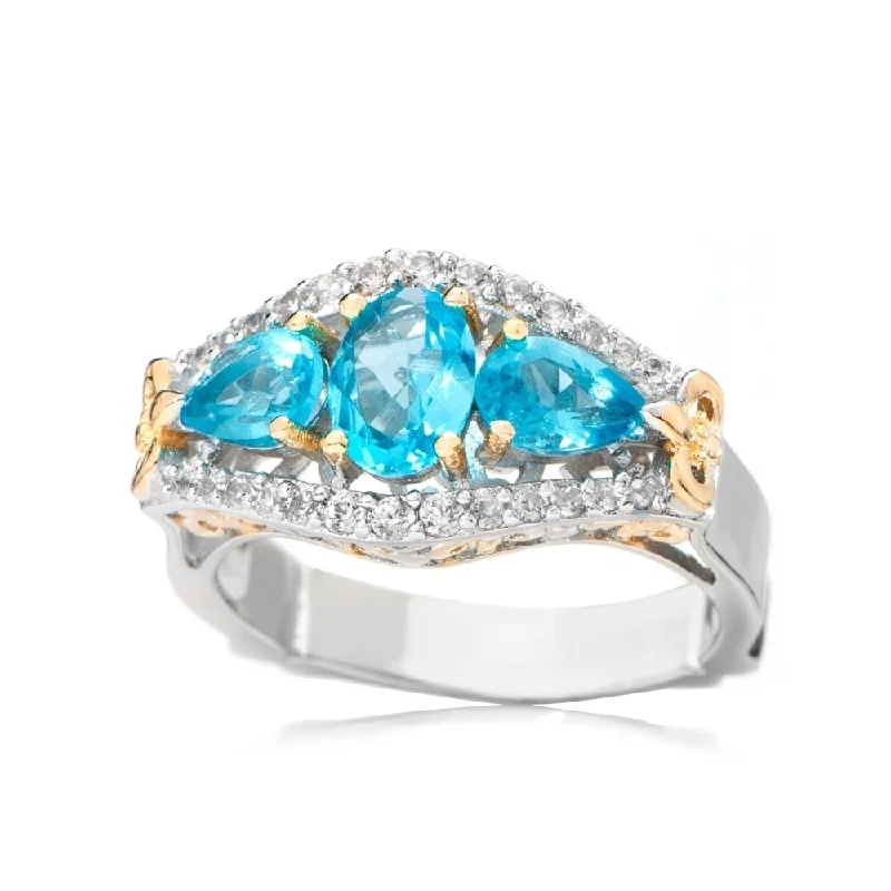 Slack coil ring-Sterling Silver Two-Tone Paraiba Color Blue Apatite & White Zircon Ring