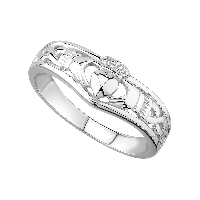 Nonagonal stone ring-Silver Claddagh Wishbone Ring