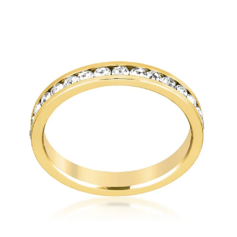 Engraved initial ring-Stylish Stackables Clear Crystal Gold Ring