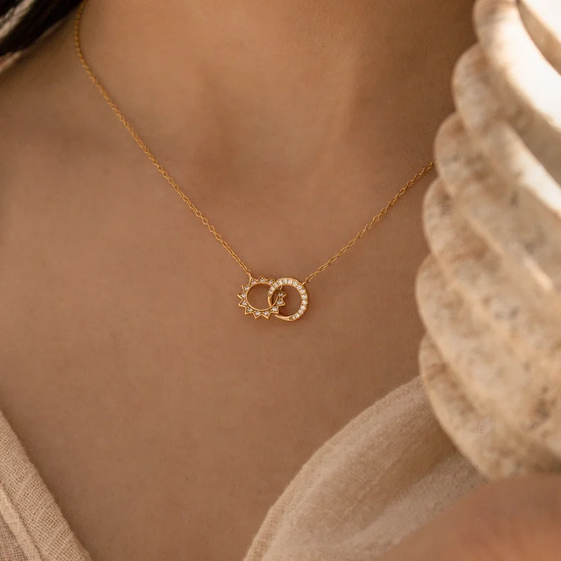 Clasped gem necklace-Sun & Moon Eternity Necklace