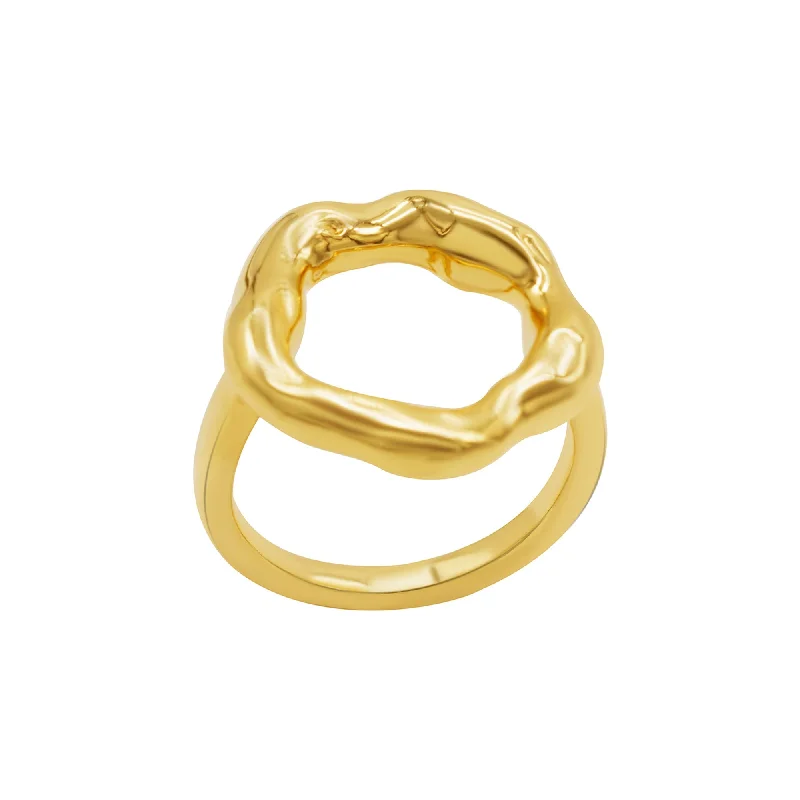 Glowing minimalist ring-Tarnish Resistant 14K Gold Plated Open Circle Hammered Ring