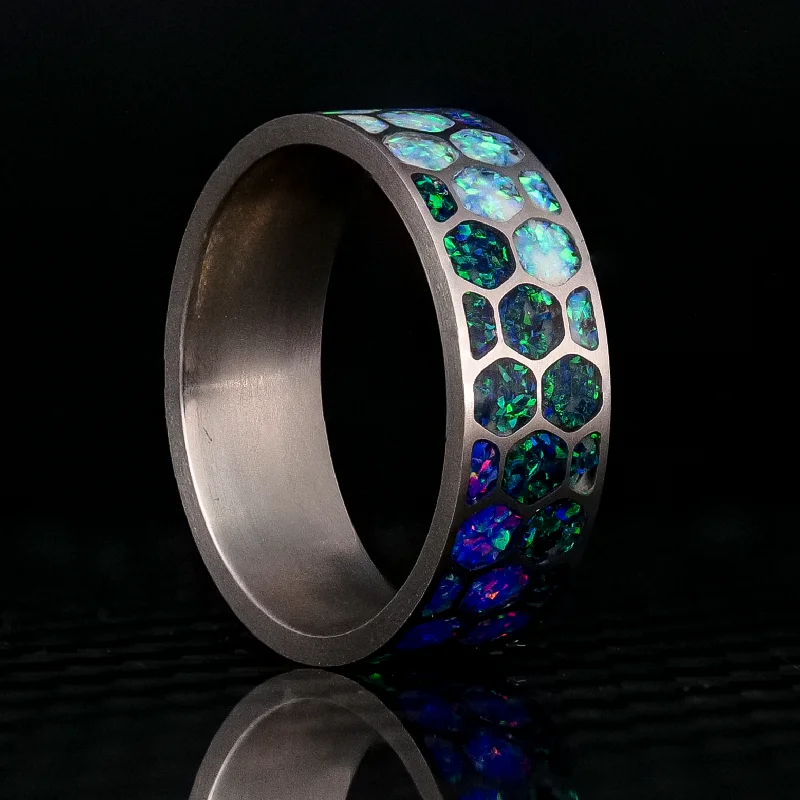 Clean cut ring-The Kaleidoscope | Opal Titanium Glowstone Ring