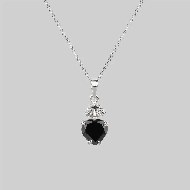 Glowing citrine necklace-The Sacred Heart Black Spinel Necklace - Silver