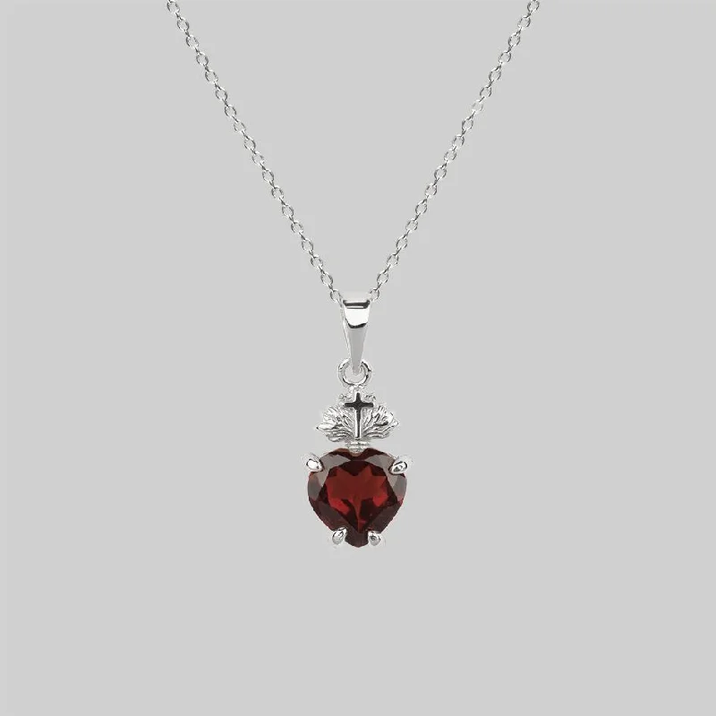 Shimmering stone necklace-The Sacred Heart Garnet Necklace - Silver