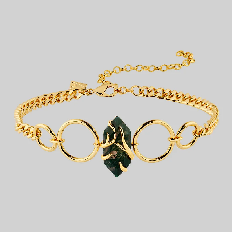 Crest motif necklace-The Swamp Roots Gemstone Choker - Gold