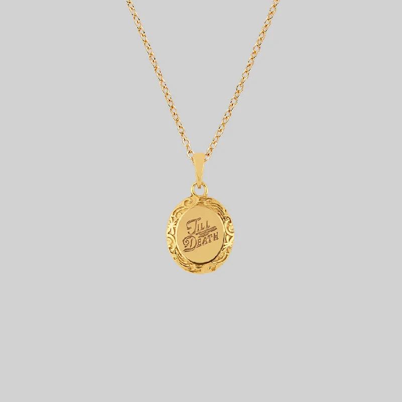 Icy topaz necklace-TILL DEATH. Promise Medallion Pendant Necklace - Gold