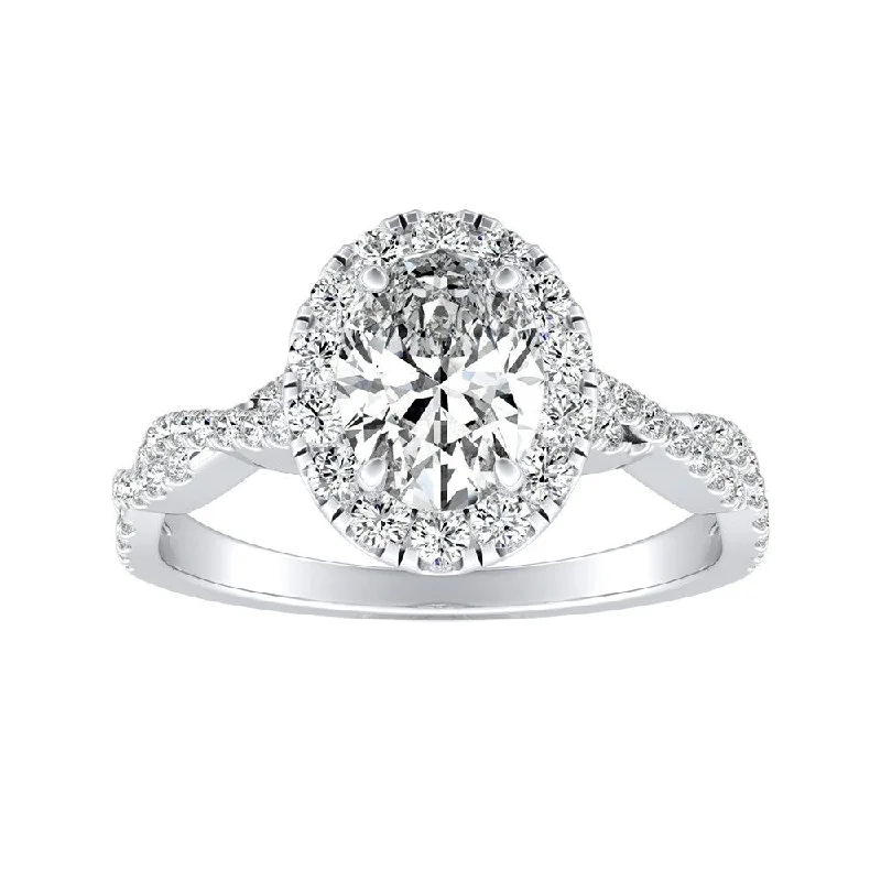 Ragged edge ring-Twisted Oval-cut 1 1/3ctw 18k Gold Halo Diamond Engagement Ring by Auriya