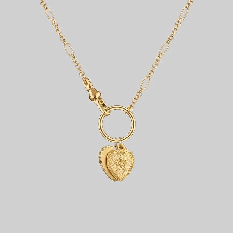 Swirled design necklace-VALENTINA. Multi Heart Charm Clasp Necklace - Gold