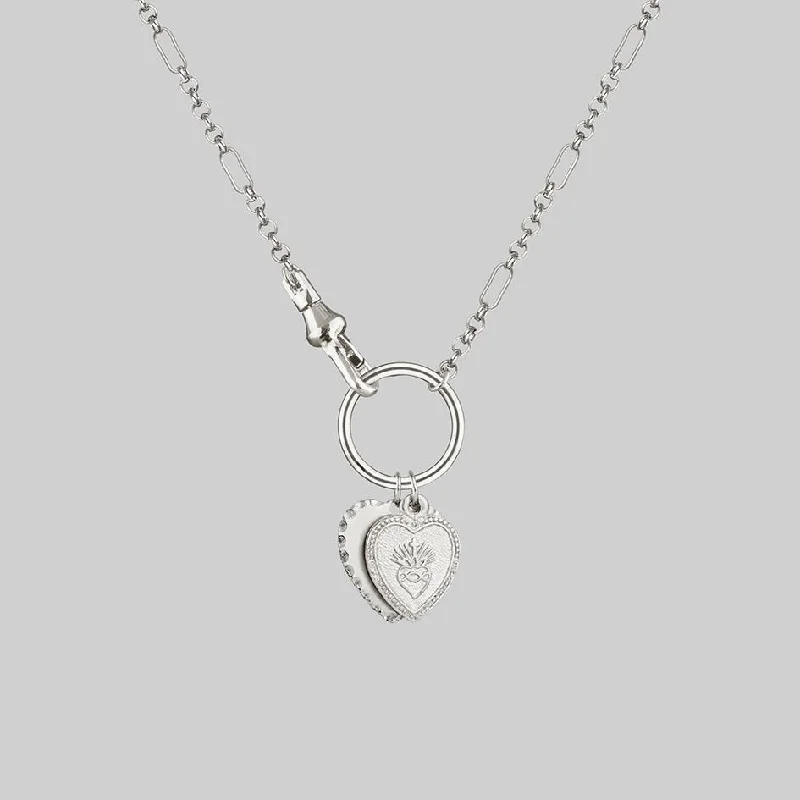 Flowing arc necklace-VALENTINA. Multi Heart Charm Clasp Necklace - Silver